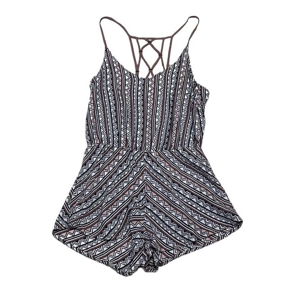 Dolce Vita Romper V-Neck Open Back Geometric Designs Black Pink Size Small S - Picture 4 of 16